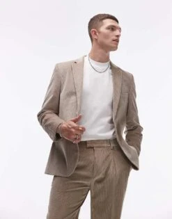 Topman Slim Cord Suit In Stone -Daily Wardrobe Shop 206350903 1 stone