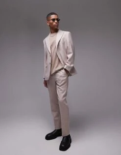 Topman Premium Slim Wool Mix Suit In Stone