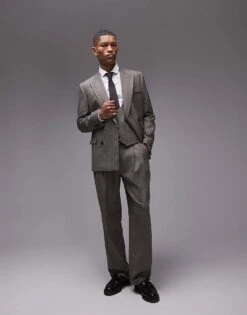 Topman Premiumn Relaxed Wool Mix Striped Herringbone Jacket In Brown For Men Grey -Daily Wardrobe Shop 206351007 4