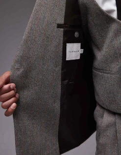Topman Premiumn Relaxed Wool Mix Striped Herringbone Jacket In Brown For Men Grey -Daily Wardrobe Shop 206351007 5