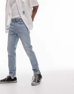 Topman Skinny Jeans In Tinted Summer Blue Light Wash For Men Light Blue -Daily Wardrobe Shop 206357967 1 lightblue 1