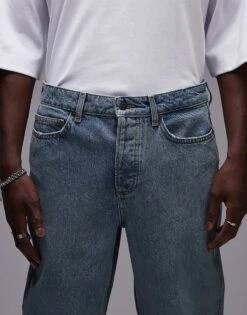 Topman Taper Jeans In Vintage Mid Wash For Men Blue 12 Topman Taper Jeans In Vintage Mid Wash For Men Blue -Daily Wardrobe Shop 206357975 5