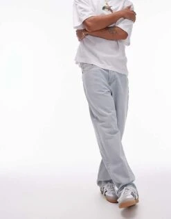 Topman Straight Jeans In Bleach Wash For Men Blue -Daily Wardrobe Shop 206358015 1 blue 1