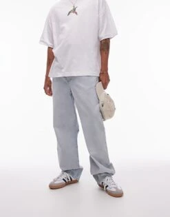 Topman Straight Jeans In Bleach Wash For Men Blue -Daily Wardrobe Shop 206358015 3