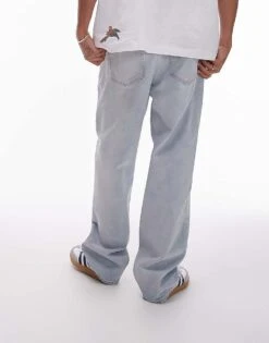 Topman Straight Jeans In Bleach Wash For Men Blue -Daily Wardrobe Shop 206358015 4