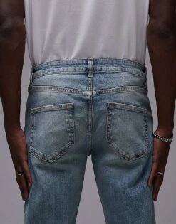 Topman Slim Jeans In Tinted Light Blue For Men -Daily Wardrobe Shop 206358063 4