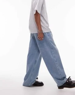 Topman Baggy Jeans In Tinted Summer Light Wash For Men Blue -Daily Wardrobe Shop 206358087 5