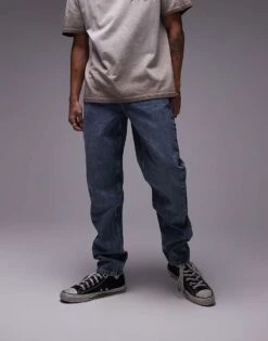 Topman Straight Jeans In Dark Blue For Men