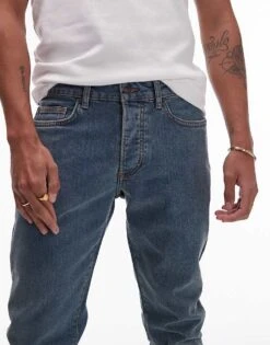 Topman Skinny Jeans In Vintage Mid Wash For Men Blue -Daily Wardrobe Shop 206358200 5