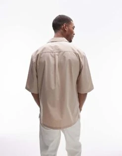 Topman Short Sleeve Double Pocket Shirt In Stone For Men -Daily Wardrobe Shop 206359867 4