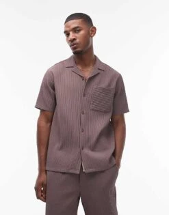 Topman Plisse Co-ord In Brown -Daily Wardrobe Shop 206385055 1 chocolate 1