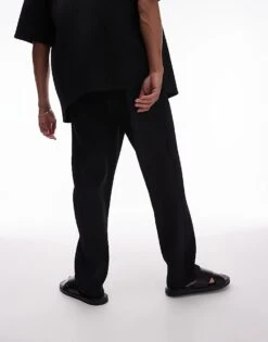 Topman Tapered Plisse Trousers In Black For Men -Daily Wardrobe Shop 206385580 4