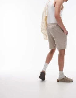 Topman Co-ord Plisse Shorts In Stone For Men Beige -Daily Wardrobe Shop 206385596 3
