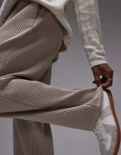 Topman Co-ord Tapered Plisse Trousers In Stone For Men Beige -Daily Wardrobe Shop 206385643 5