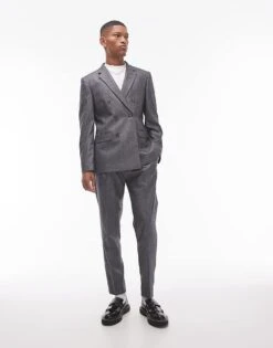 Topman Taper Cross Hatch Suit Trouser In Grey For Men -Daily Wardrobe Shop 206403036 1 grey 1