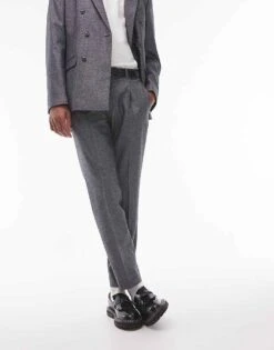 Topman Taper Cross Hatch Suit Trouser In Grey For Men -Daily Wardrobe Shop 206403036 5