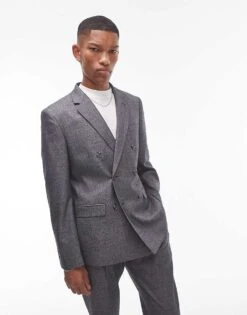 Topman Slim Cross Hatch Suit Jacket In Grey For Men