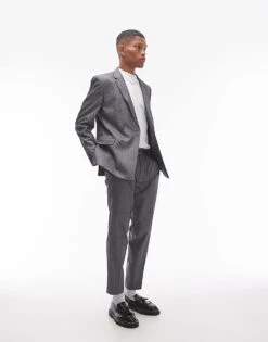 Topman Slim Cross Hatch Suit Jacket In Grey For Men -Daily Wardrobe Shop 206403052 3