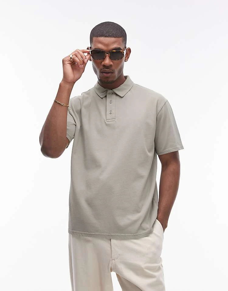 Topman Oversized Fit Polo In Washed Khaki For Men 7 Topman Oversized Fit Polo In Washed Khaki For Men - Image 5