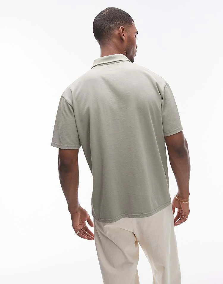 Topman Oversized Fit Polo In Washed Khaki For Men 5 Topman Oversized Fit Polo In Washed Khaki For Men - Image 3