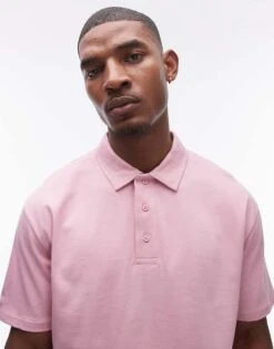 Topman Oversized Fit Polo In Washed Pink For Men -Daily Wardrobe Shop 206406337 1 pink 1