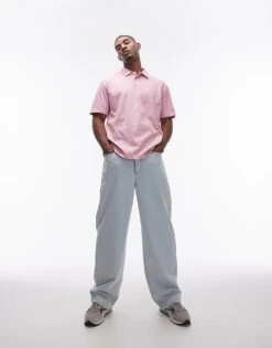 Topman Oversized Fit Polo In Washed Pink For Men -Daily Wardrobe Shop 206406337 4