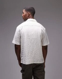 Topman Short Sleeve Textured Grid Shirt In White For Men -Daily Wardrobe Shop 206410973 3