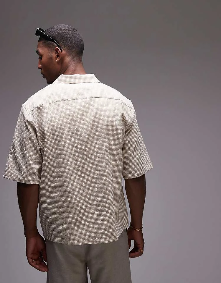 Topman Short Sleeve Gingham Seersucker Shirt In Ecru For Men Green 5 Topman Short Sleeve Gingham Seersucker Shirt In Ecru For Men Green - Image 3