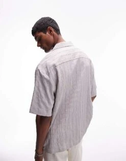 Topman Short Sleeve Textured Grid Shirt In Light Grey For Men -Daily Wardrobe Shop 206411013 3