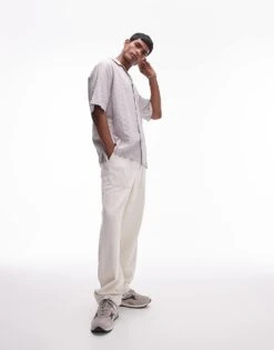 Topman Short Sleeve Textured Grid Shirt In Light Grey For Men -Daily Wardrobe Shop 206411013 4