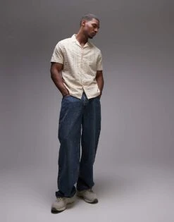 Topman Short Sleeve Seersucker Stripe Shirt In Pink For Men -Daily Wardrobe Shop 206411028 1 pink 1