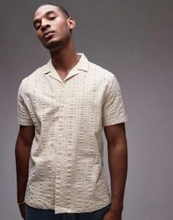 Topman Short Sleeve Seersucker Stripe Shirt In Pink For Men -Daily Wardrobe Shop 206411028 4