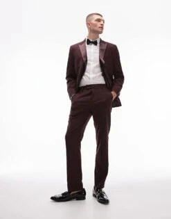 Topman Premium Slim Tux Suit Trouser In Burgundy For Men -Daily Wardrobe Shop 206415244 1 burgundy 1