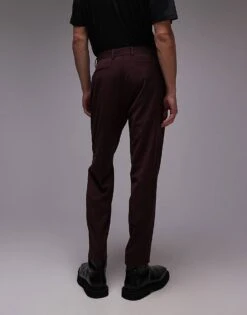 Topman Premium Taper Suit Trouser In Red For Men Burgundy -Daily Wardrobe Shop 206415245 5
