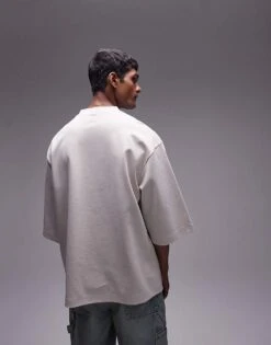 Topman Premium Heavyweight Oversized Fit Mid Sleeve T-shirt 300gsm In Stone For Men Ecru -Daily Wardrobe Shop 206440353 2