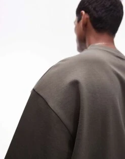 Topman Premium Heavyweight Oversized Fit Mid Sleeve T-shirt 300gsm In Dark Green For Men Khaki -Daily Wardrobe Shop 206440833 3