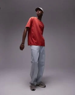 Topman Oversized Fit Washed T-shirt With Seam Detail In Washed Red For Men -Daily Wardrobe Shop 206440841 1 washedred 1