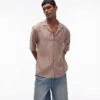Topman Short Sleeve Relaxed Satin Shirt In Camel For Men Stone 1 Topman Short Sleeve Relaxed Satin Shirt In Camel For Men Stone -Daily Wardrobe Shop 206448947 1 stone