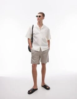 Topman Short Sleeve Relaxed Seersucker Shirt In Ecru For Men -Daily Wardrobe Shop 206449620 4