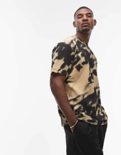 Topman Oversized Fit Blurred Floral Printed Plisse T-shirt In Black For Men