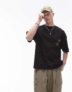 Topman Premium Extreme Oversized Fit T-shirt With Front And Back Pressed Flower In Black For Men