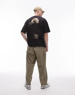 Topman Premium Extreme Oversized Fit T-shirt With Front And Back Pressed Flower In Black For Men -Daily Wardrobe Shop 206457379 4