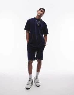 Topman Oversized Fit Velvet Cord Short In Navy For Men -Daily Wardrobe Shop 206457913 1 navy 1