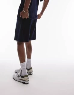 Topman Oversized Fit Velvet Cord Short In Navy For Men -Daily Wardrobe Shop 206457913 2
