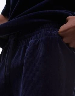 Topman Oversized Fit Velvet Cord Short In Navy For Men -Daily Wardrobe Shop 206457913 4