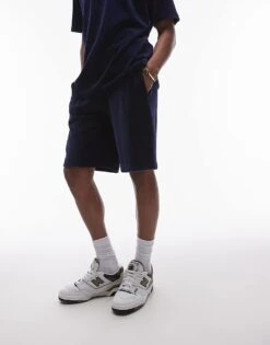 Topman Oversized Fit Velvet Cord Short In Navy For Men -Daily Wardrobe Shop 206457913 5
