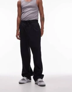 Topman Wide Leg With Elasticated Tie Waist Jogger In Navy For Men