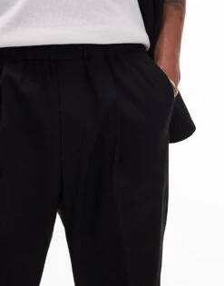 Topman Smart Taper Trousers With Elasticated Waistband In Black For Men -Daily Wardrobe Shop 206474645 4