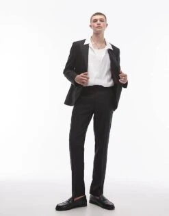 Topman Pinstripe Wool Blend Suit In Charcoal