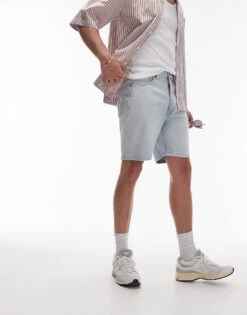Topman Straight Denim Shorts In Bleach For Men